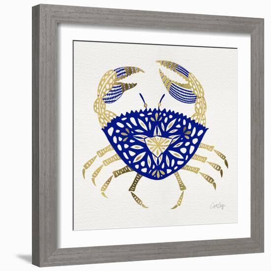 Crab in Navy and Gold-Cat Coquillette-Framed Giclee Print