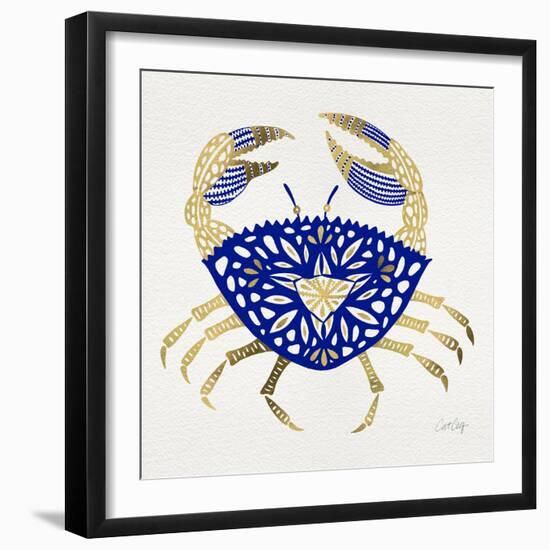Crab in Navy and Gold-Cat Coquillette-Framed Giclee Print