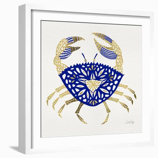 Crab in Navy and Gold-Cat Coquillette-Framed Giclee Print