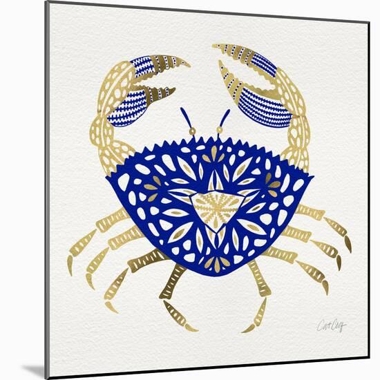 Crab in Navy and Gold-Cat Coquillette-Mounted Giclee Print