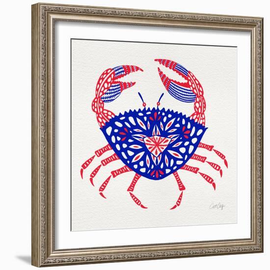 Crab in Red and Navy-Cat Coquillette-Framed Giclee Print