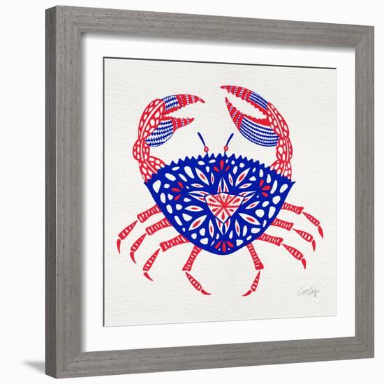 Crab in Red and Navy-Cat Coquillette-Framed Giclee Print