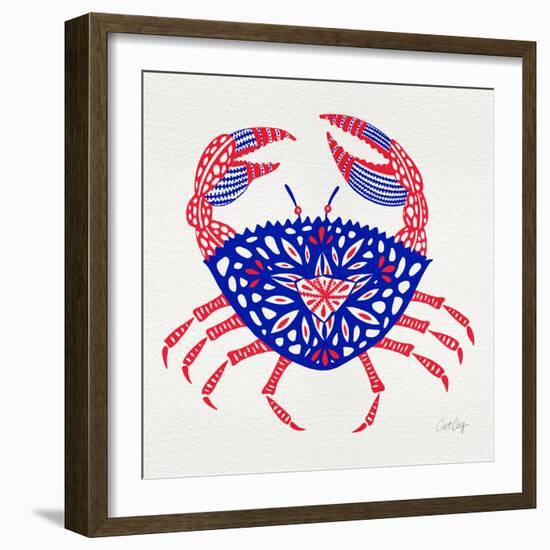 Crab in Red and Navy-Cat Coquillette-Framed Giclee Print