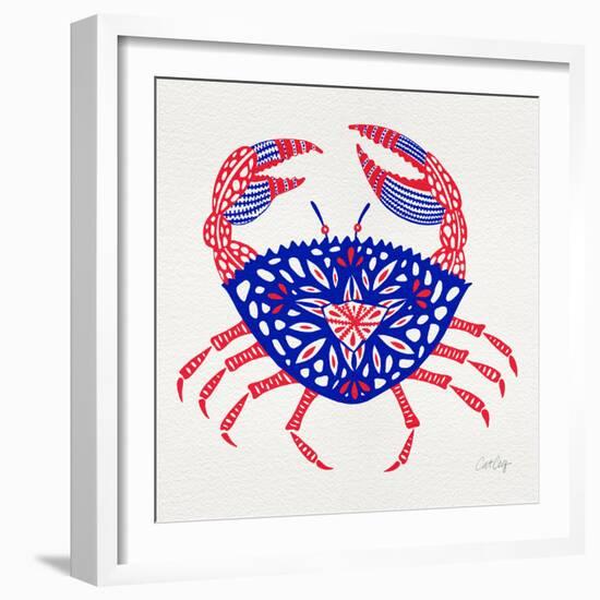 Crab in Red and Navy-Cat Coquillette-Framed Giclee Print