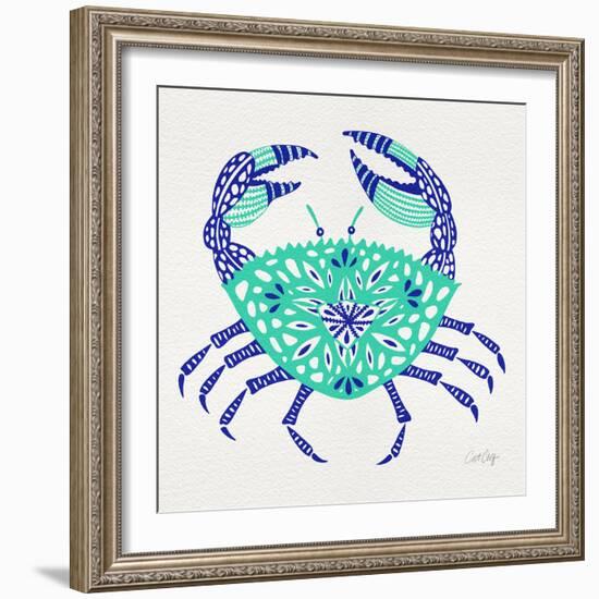 Crab in Turquoise and Navy-Cat Coquillette-Framed Giclee Print