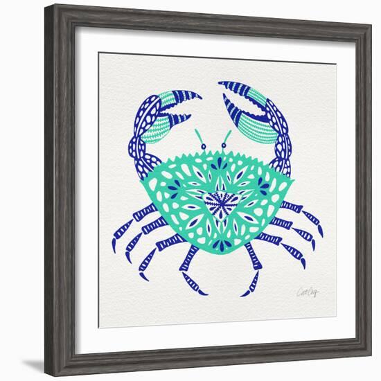 Crab in Turquoise and Navy-Cat Coquillette-Framed Giclee Print