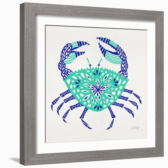 Crab in Turquoise and Navy-Cat Coquillette-Framed Giclee Print