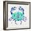 Crab in Turquoise and Navy-Cat Coquillette-Framed Giclee Print