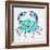 Crab in Turquoise and Navy-Cat Coquillette-Framed Giclee Print