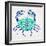 Crab in Turquoise and Navy-Cat Coquillette-Framed Giclee Print