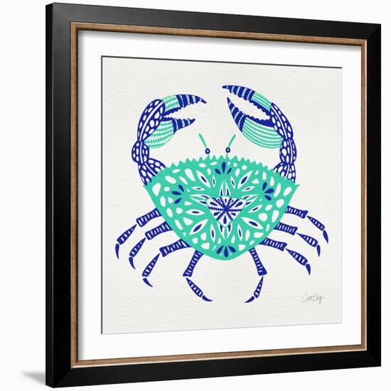 Crab in Turquoise and Navy-Cat Coquillette-Framed Giclee Print