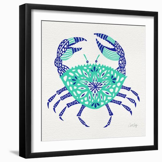 Crab in Turquoise and Navy-Cat Coquillette-Framed Giclee Print