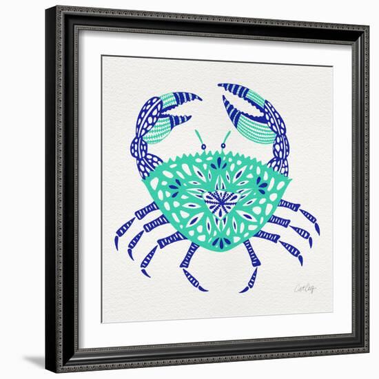 Crab in Turquoise and Navy-Cat Coquillette-Framed Giclee Print