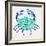 Crab in Turquoise and Navy-Cat Coquillette-Framed Giclee Print