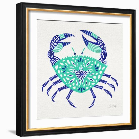 Crab in Turquoise and Navy-Cat Coquillette-Framed Giclee Print