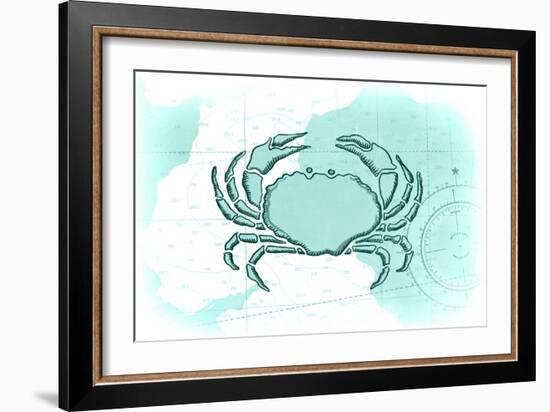 Crab - Teal - Coastal Icon-Lantern Press-Framed Art Print