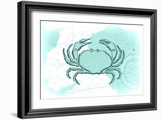 Crab - Teal - Coastal Icon-Lantern Press-Framed Art Print