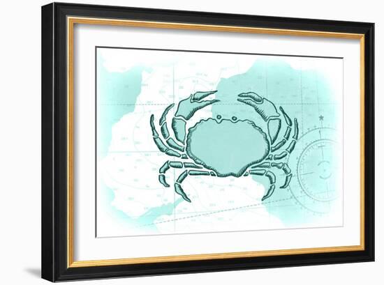 Crab - Teal - Coastal Icon-Lantern Press-Framed Art Print