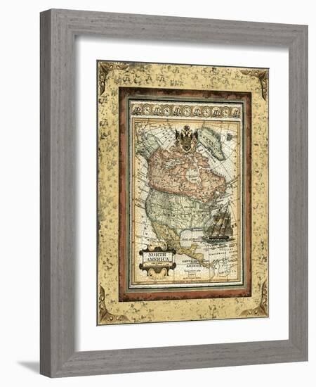 Crackled Map of North America-Deborah Bookman-Framed Art Print