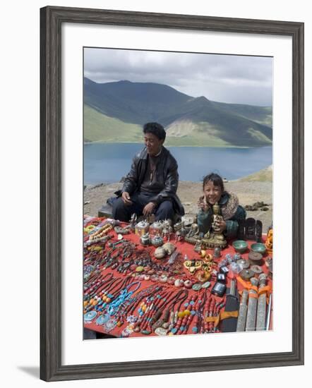 Craft Stand, Turquoise Lake, Tibet, China-Ethel Davies-Framed Photographic Print