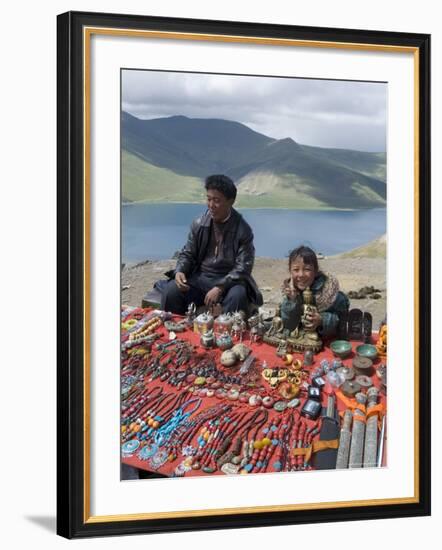 Craft Stand, Turquoise Lake, Tibet, China-Ethel Davies-Framed Photographic Print