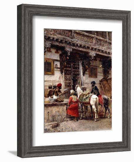 Craftsman Selling Cases by a Teak-Wood Building, Ahmedabad, C.1885-Edwin Lord Weeks-Framed Giclee Print