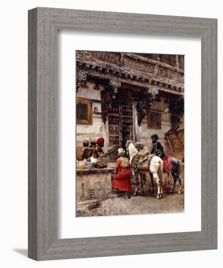 Craftsman Selling Cases by a Teak-Wood Building, Ahmedabad, C.1885-Edwin Lord Weeks-Framed Giclee Print