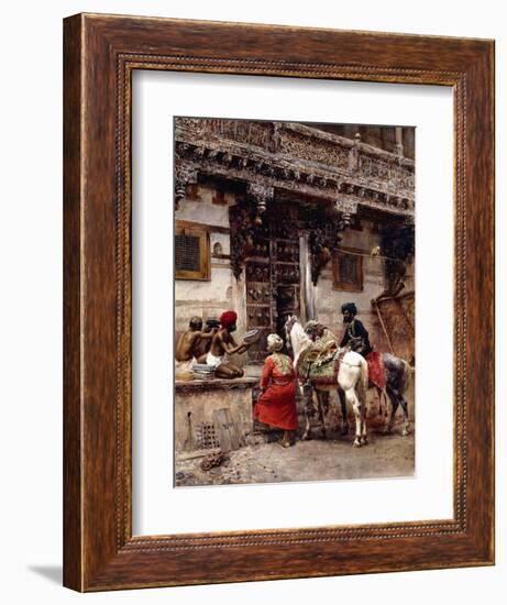 Craftsman Selling Cases by a Teak-Wood Building, Ahmedabad, C.1885-Edwin Lord Weeks-Framed Giclee Print