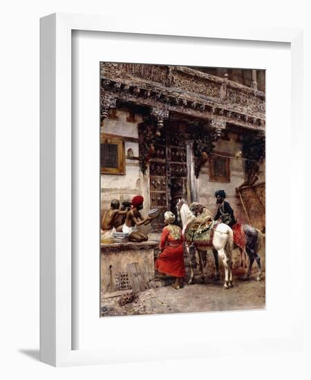 Craftsman Selling Cases by a Teak-Wood Building, Ahmedabad, C.1885-Edwin Lord Weeks-Framed Giclee Print