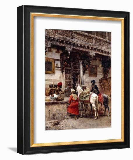 Craftsman Selling Cases by a Teak-Wood Building, Ahmedabad, C.1885-Edwin Lord Weeks-Framed Giclee Print