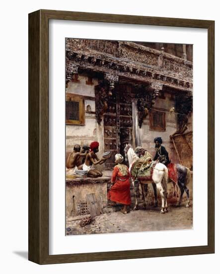 Craftsman Selling Cases by a Teak-Wood Building, Ahmedabad, C.1885-Edwin Lord Weeks-Framed Giclee Print