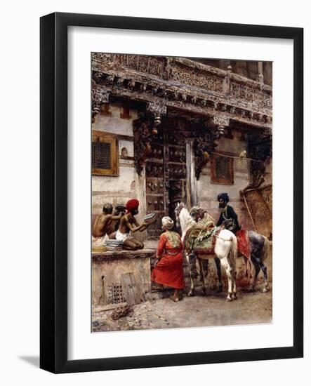 Craftsman Selling Cases by a Teak-Wood Building, Ahmedabad, C.1885-Edwin Lord Weeks-Framed Giclee Print