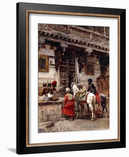 Craftsman Selling Cases by a Teak-Wood Building, Ahmedabad, C.1885-Edwin Lord Weeks-Framed Giclee Print