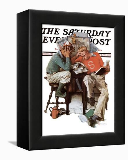 "Cramming" Saturday Evening Post Cover, June 13,1931-Norman Rockwell-Framed Premier Image Canvas