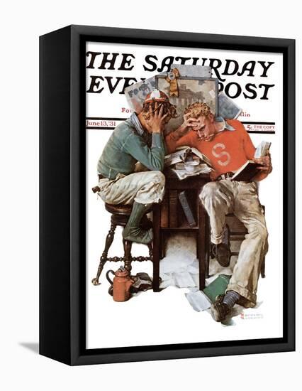 "Cramming" Saturday Evening Post Cover, June 13,1931-Norman Rockwell-Framed Premier Image Canvas