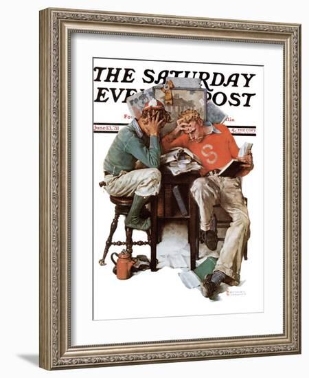 "Cramming" Saturday Evening Post Cover, June 13,1931-Norman Rockwell-Framed Giclee Print