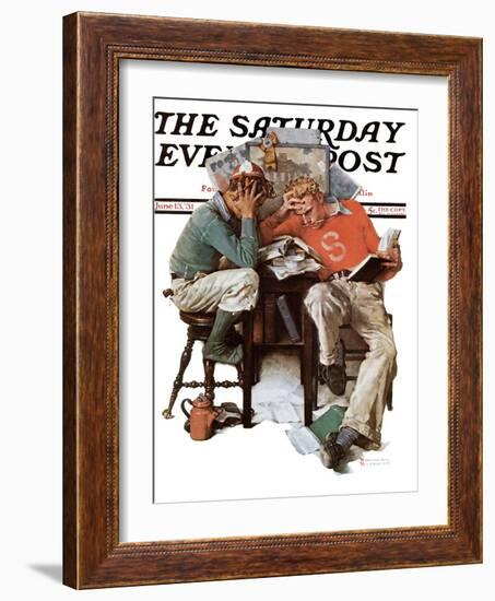 "Cramming" Saturday Evening Post Cover, June 13,1931-Norman Rockwell-Framed Giclee Print