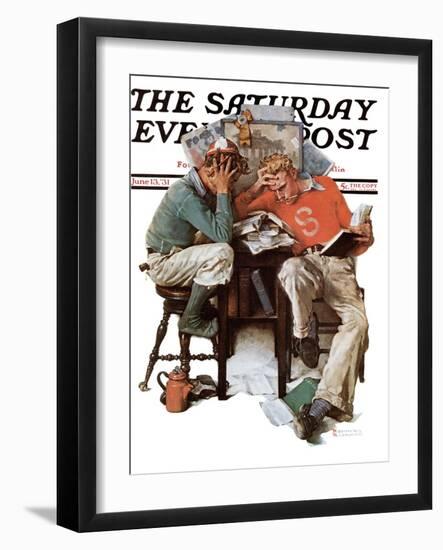 "Cramming" Saturday Evening Post Cover, June 13,1931-Norman Rockwell-Framed Giclee Print