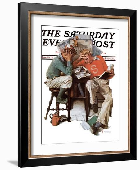 "Cramming" Saturday Evening Post Cover, June 13,1931-Norman Rockwell-Framed Giclee Print