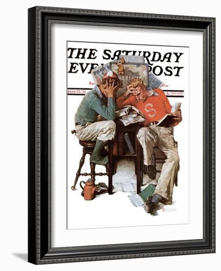 "Cramming" Saturday Evening Post Cover, June 13,1931-Norman Rockwell-Framed Giclee Print