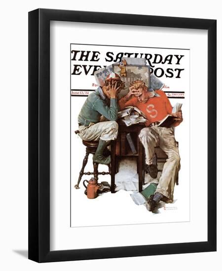 "Cramming" Saturday Evening Post Cover, June 13,1931-Norman Rockwell-Framed Giclee Print