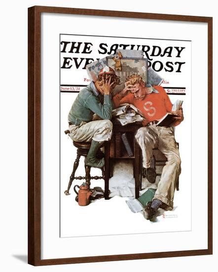 "Cramming" Saturday Evening Post Cover, June 13,1931-Norman Rockwell-Framed Giclee Print