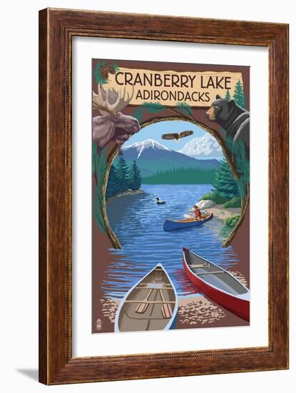 Cranberry Lake, New York - Adirondacks Canoe Scene-Lantern Press-Framed Art Print