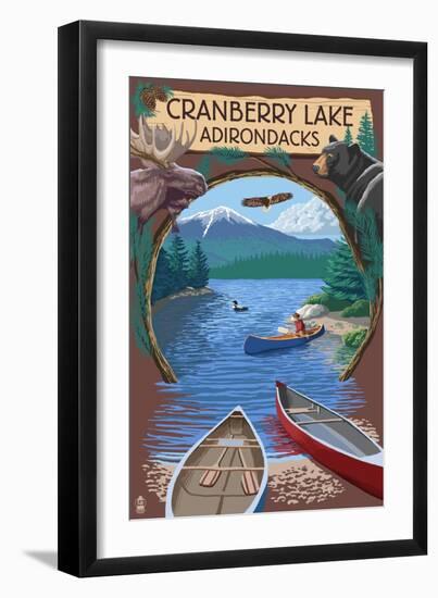 Cranberry Lake, New York - Adirondacks Canoe Scene-Lantern Press-Framed Art Print