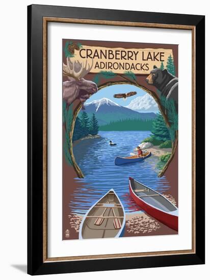 Cranberry Lake, New York - Adirondacks Canoe Scene-Lantern Press-Framed Art Print