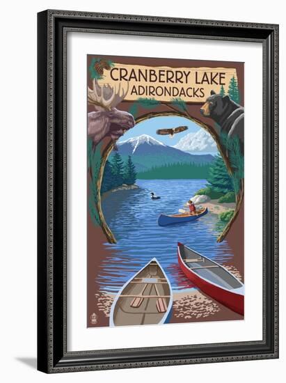 Cranberry Lake, New York - Adirondacks Canoe Scene-Lantern Press-Framed Art Print