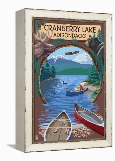 Cranberry Lake, New York - Adirondacks Canoe Scene-Lantern Press-Framed Stretched Canvas