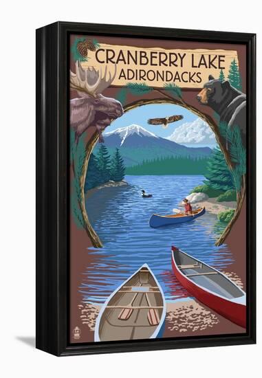 Cranberry Lake, New York - Adirondacks Canoe Scene-Lantern Press-Framed Stretched Canvas