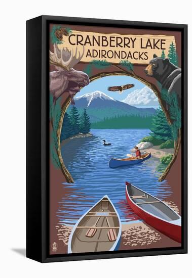 Cranberry Lake, New York - Adirondacks Canoe Scene-Lantern Press-Framed Stretched Canvas