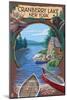 Cranberry Lake, New York - Cabin on Lake Montage-Lantern Press-Mounted Art Print